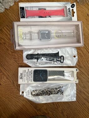 Mixed Pack of Apple Watch Bands-Coral, White, Black, Leopard & tan Leopard